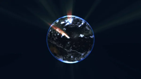 earth globe with glowing details and light rays. 3d illustration render