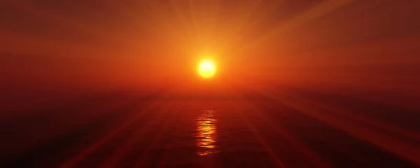 Захід Сонця Морський Промінь Прозоре Небо Візуалізація Ілюстрація — стокове фото