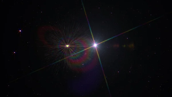 Lumière Brillante Avec Étoiles Fusées Éclairantes Rayons Dans Espace Rendu — Photo