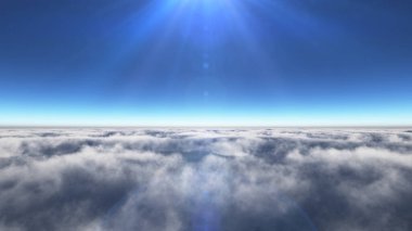 Bulutların üzerinde güneş ışınları, 3 boyutlu resimleme