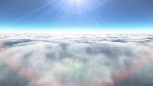 Above clouds sun ray, 3d rendering illustration