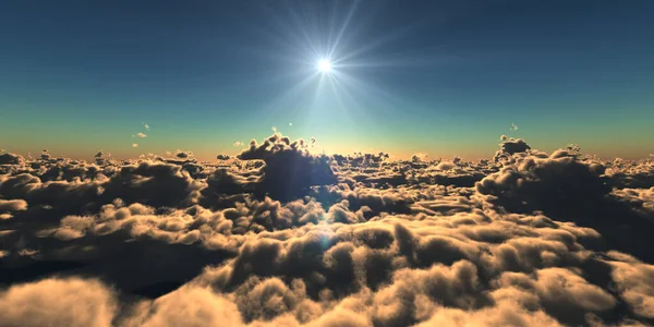 Fliegen Über Wolken Sonnenuntergangslandschaft Darstellung — Stockfoto