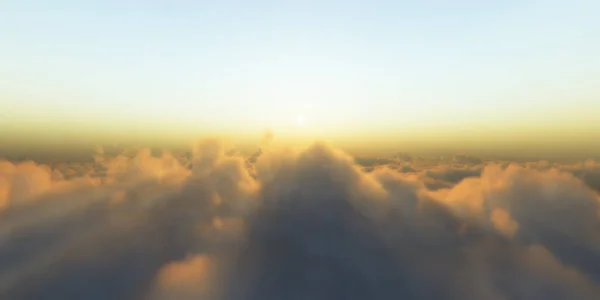 Bela Vista Aérea Acima Das Nuvens Com Pôr Sol Ilustração — Fotografia de Stock