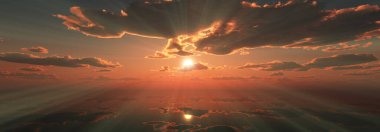 Gün batımı sakin deniz ışığı 3D çizim