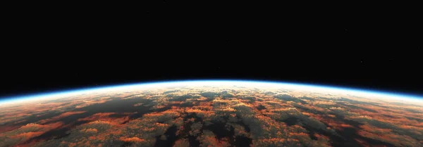 Nascer Sol Terra Espaço Sobre Oceano Nublado Ilustração Renderização — Fotografia de Stock