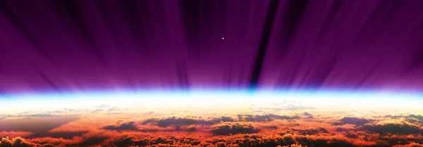 宇宙オーロラからの日の出3Dレンダリングイラスト — ストック写真