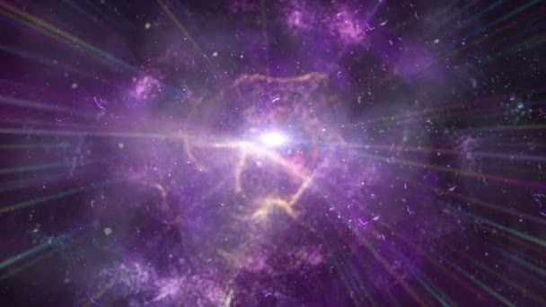 Strålar av solljus och glans av partiklar galaxer — Stockvideo