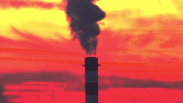 日落时的工业烟囱烟工厂4k — 图库视频影像
