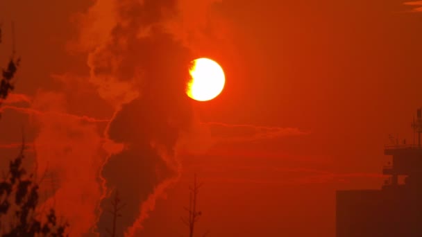 Východ slunce kouř z továrny 4k — Stock video