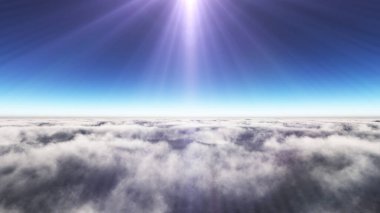 Bulutların üzerinde güneş ışınları, 3 boyutlu resimleme