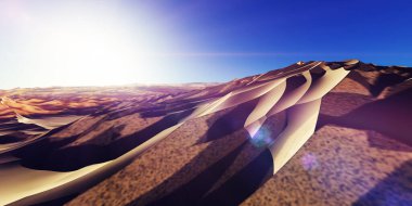 Çölde kum tepeleri batıyor. 3d resimleme