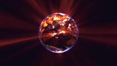 Parlak detayları ve ışık ışınlarıyla dolu bir toprak küresi. 3d illüstrasyon oluşturucu