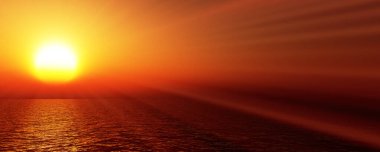 Gün batımı deniz ışığı gökyüzü berrak, üç boyutlu resimleme