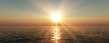 Gün batımı deniz ışığı gökyüzü berrak, üç boyutlu resimleme