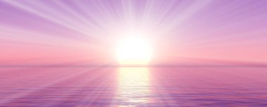 Gün batımı deniz ışığı gökyüzü berrak, üç boyutlu resimleme