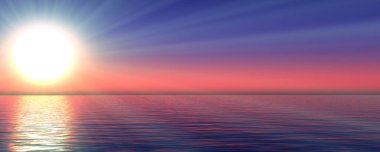 Gün batımı deniz ışığı gökyüzü berrak, üç boyutlu resimleme