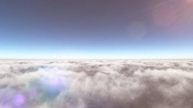 Bulutların üzerinde güneş ışınları, 3 boyutlu resimleme