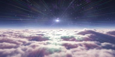 Bulutların üzerinde uçan rüya ışığı, üç boyutlu resimleme