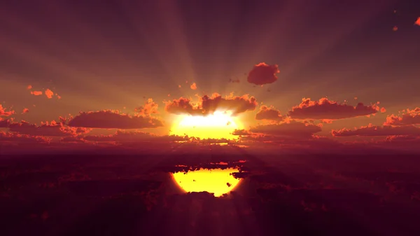 夕阳西下平静的大海阳光3D渲染插图 — 图库照片