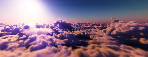 Clouds Fly Sunset Sun Ray Illustration Render — Stock Photo, Image