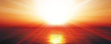 Gün batımı deniz ışığı gökyüzü berrak, üç boyutlu resimleme