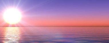 Gün batımı deniz ışığı gökyüzü berrak, üç boyutlu resimleme