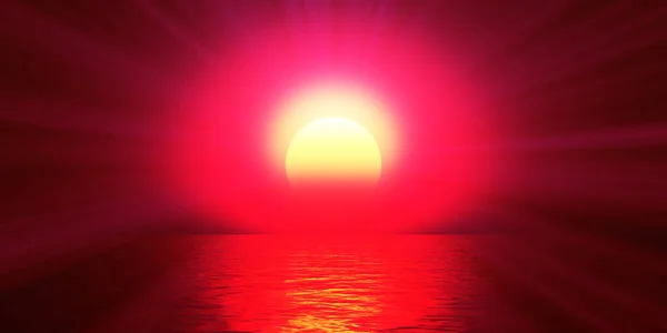 Sunset Sea Sun Ray Clear Sky Rendering Illustration — Stock Photo, Image