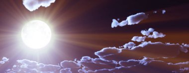 Gece gökyüzünde dolunay, resimde 3D canlandırma