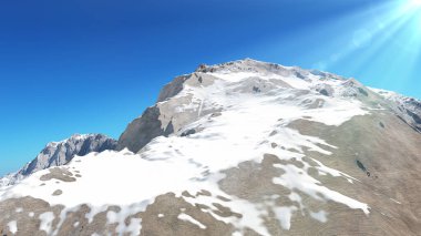 Dağ Karlı Güneş Işığı çizimi, 3D görüntüleme