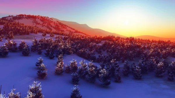 Πάνω Από Χειμερινό Δάσος Ηλιοβασίλεμα Απεικόνιση Απόδοση — Φωτογραφία Αρχείου