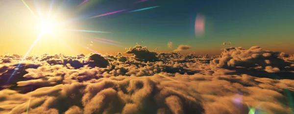 Bulutların Üzerinde Günbatımı Güneş Işığı Illüstrasyonu Boyutlu Görüntüleme — Stok fotoğraf