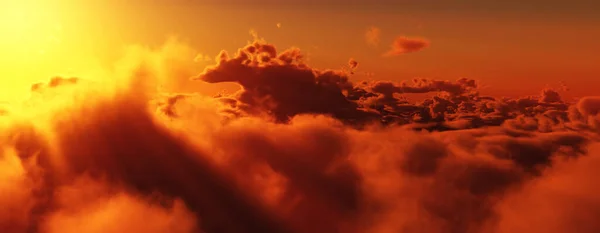 Über Wolken Fliegen Sonnenuntergang Sonnenstrahl Illustration Render — Stockfoto