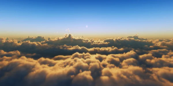 Vacker Utsikt Över Luften Ovanför Molnen Med Solnedgång Illustration — Stockfoto