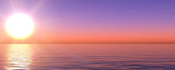 Sunset Sea Sun Ray Clear Sky Rendering Illustration — Stock Photo, Image