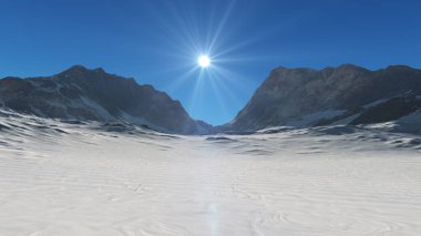 Dağ Karlı Güneş Işığı çizimi, 3D görüntüleme