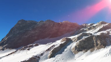 Dağ Karlı Güneş Işığı çizimi, 3D görüntüleme