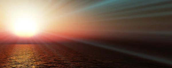 Захід Сонця Морський Промінь Прозоре Небо Візуалізація Ілюстрація — стокове фото