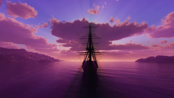 Παλιό Ηλιοβασίλεμα Στη Θάλασσα Εικονογράφηση Απόδοση — Φωτογραφία Αρχείου
