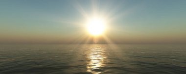 Gün batımı deniz ışığı gökyüzü berrak, üç boyutlu resimleme