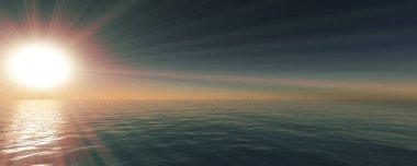 Gün batımı deniz ışığı gökyüzü berrak, üç boyutlu resimleme