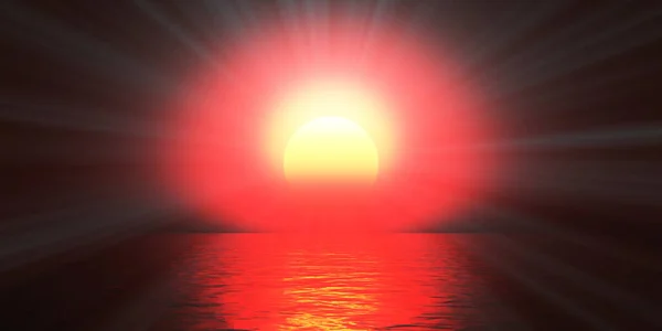 Sunset Sea Sun Ray Clear Sky Rendering Illustration — Stock Photo, Image