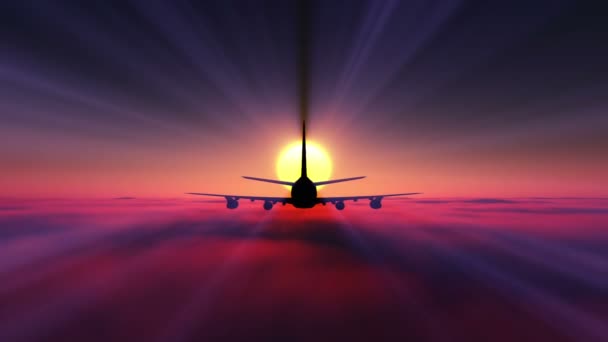 Самолет пролетает над облаками заката — стоковое видео