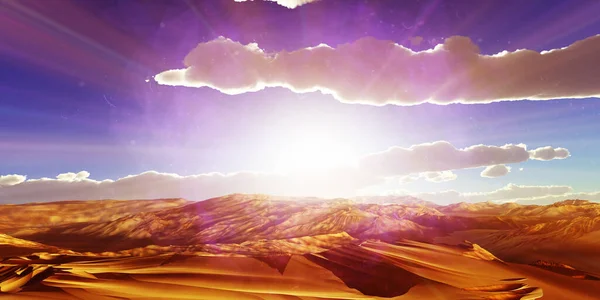 Dunes sunset over the desert. 3d rendering illustration