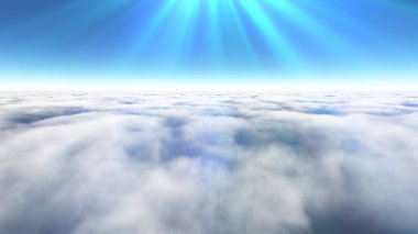 Bulutların üzerinde güneş ışınları, 3 boyutlu resimleme