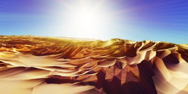 Çölde kum tepeleri batıyor. 3d resimleme