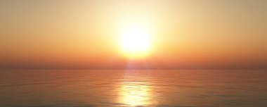 Gün batımı deniz ışığı gökyüzü berrak, üç boyutlu resimleme