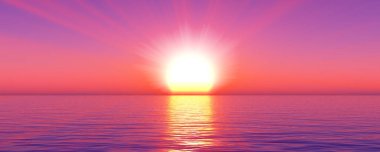 Gün batımı deniz ışığı gökyüzü berrak, üç boyutlu resimleme