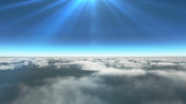 Bulutların üzerinde güneş ışınları, 3 boyutlu resimleme