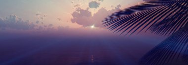 Gün batımı deniz palmiyesi çizimi, 3D görüntüleme