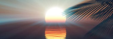 Gün batımı deniz palmiyesi çizimi, 3D görüntüleme